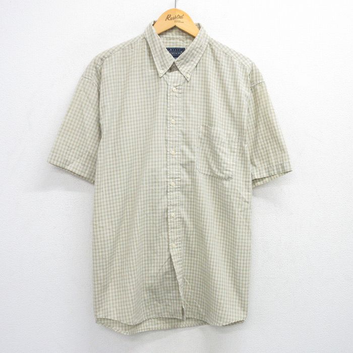 【50%OFF】XL★古着 ベーシックエディションズ 半袖 シャツ メンズ 90年代 90s ボタンダウン ベージュ他 カーキ チェック 25jul24 中古 トップス