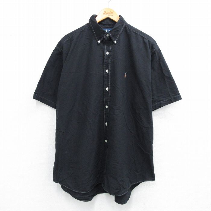 XL★古着 ラルフローレン Ralph Lauren 半袖 ブランド シャツ メンズ 90年代 90s ワンポイントロゴ BLAKE オックスフォード 大きいサイズ コットン ボタンダウン 黒 ブラック 25jul26 中古 トップス