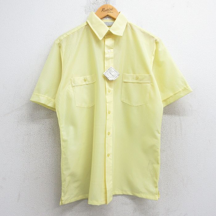 L★古着 半袖 シャツ メンズ 90年代 90s デッドストック 黄 イエロー ストライプ 25jul30 中古 トップス