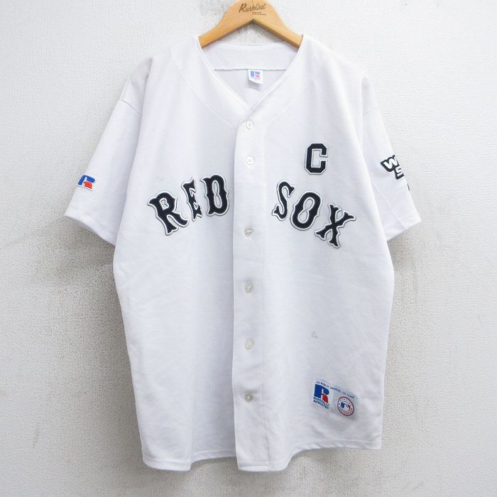 XL★古着 ラッセル 半袖 ベースボール シャツ メンズ 00年代 00s MLB ボストンレッドソックス ジェイソンバリテック 33 USA製 白 ホワイト メジャーリーグ 野球 【spe】 25jul30 中古 トップス