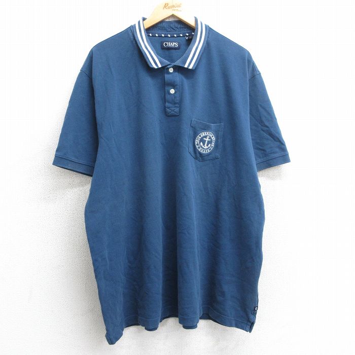 XL★古着 チャップス 半袖 ラガー シャツ メンズ イカリ 鹿の子 大きいサイズ コットン 紺 ネイビー 25jul30 中古 トップス