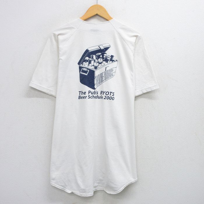 【50%OFF】XL★古着 半袖 ベースボール シャツ メンズ 90年代 90s RYOTS ビール ラグラン 大きいサイズ コットン USA製 白 ホワイト 25jul30 中古 トップス