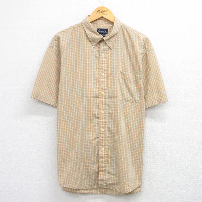 XL★古着 ベーシックエディションズ 半袖 シャツ メンズ 90年代 90s ボタンダウン オレンジ系他 チェック 25jul30 中古 トップス