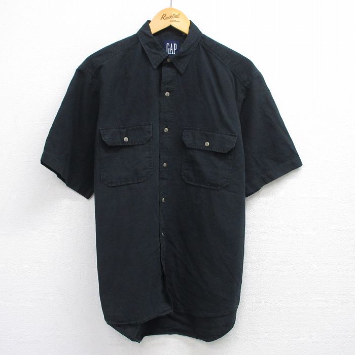 XL★古着 ギャップ GAP 半袖 シャツ メンズ 90年代 90s リネン 黒 ブラック 【spe】 25jul30 中古 トップス