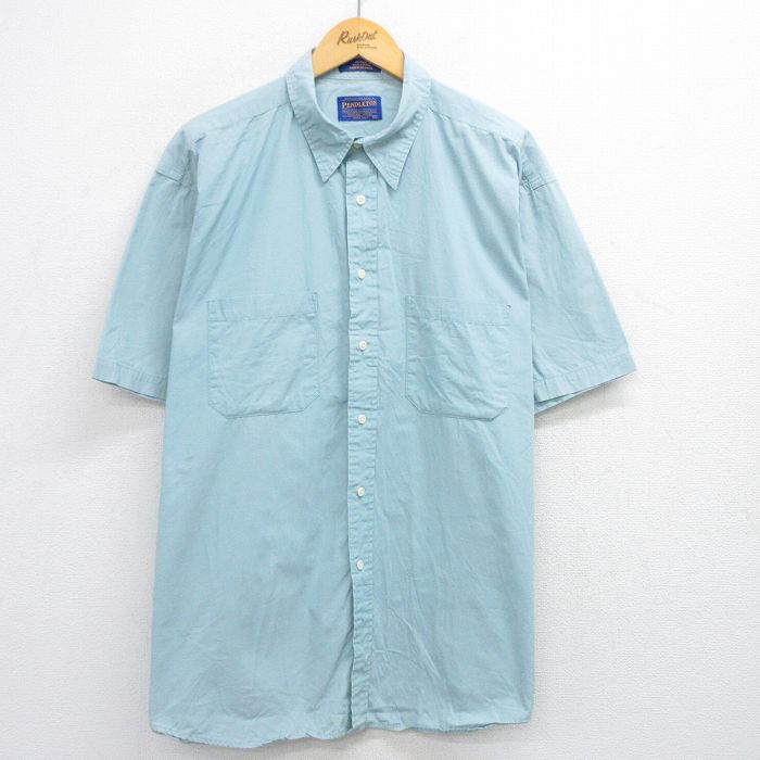 XL★古着 ペンドルトン PENDLETON 半袖 シャツ メンズ 大きいサイズ ロング丈 コットン 薄紺 ネイビー 25jul30 中古 トップス