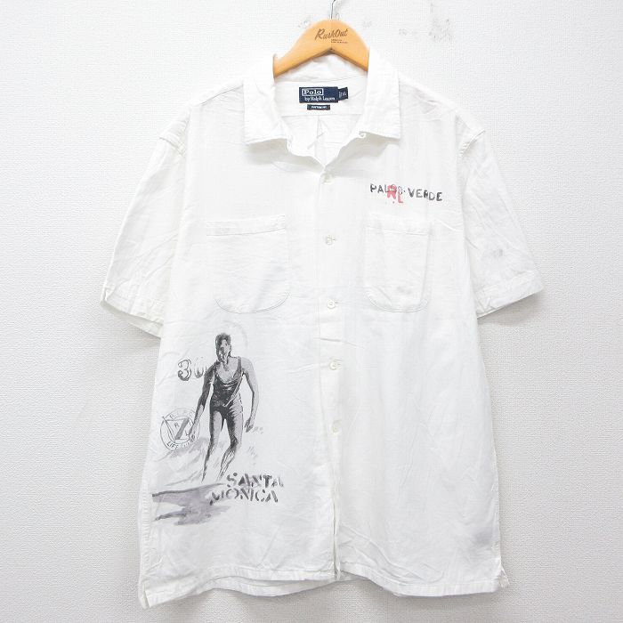 【20%OFF】XL★古着 ラルフローレン Ralph Lauren 半袖 ブランド シャツ メンズ 90年代 90s ランチョパロスベルデス サンタモニカ 白 ホワイト 【spe】 25jul31 中古 トップス