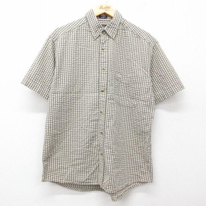 L★古着 ドッカーズ 半袖 シャツ メンズ シアサッカー コットン ボタンダウン ベージュ他 カーキ チェック 25jul31 中古 トップス