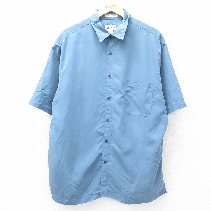 XL★古着 半袖 シャツ メンズ 90年代 90s 大きいサイズ レーヨン 薄紺 ネイビー 25aug06 中古 トップス