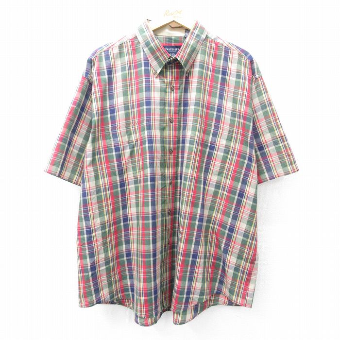 バンヒューセン 半袖シャツ チェック カーキ XL | 古着