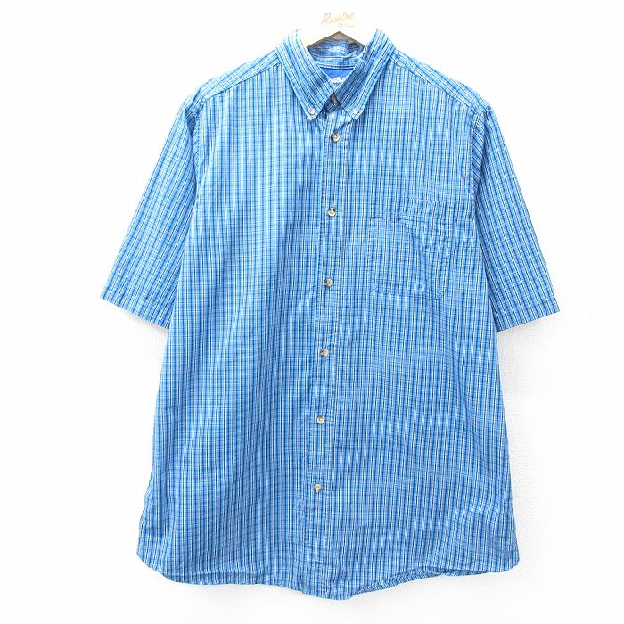 【50%OFF】ロング丈 半袖シャツ チェック ライトブルー XL | 古着