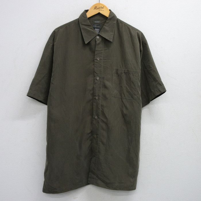 XL★古着 半袖 シャツ メンズ 総柄 レーヨン 濃緑 グリーン 25aug06 中古 トップス
