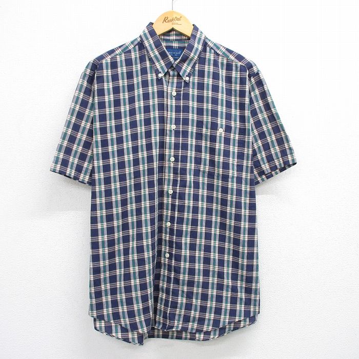XL★古着 タウンクラフト 半袖 シャツ メンズ 00年代 00s ボタンダウン 紺他 ネイビー チェック 25aug06 中古 トップス