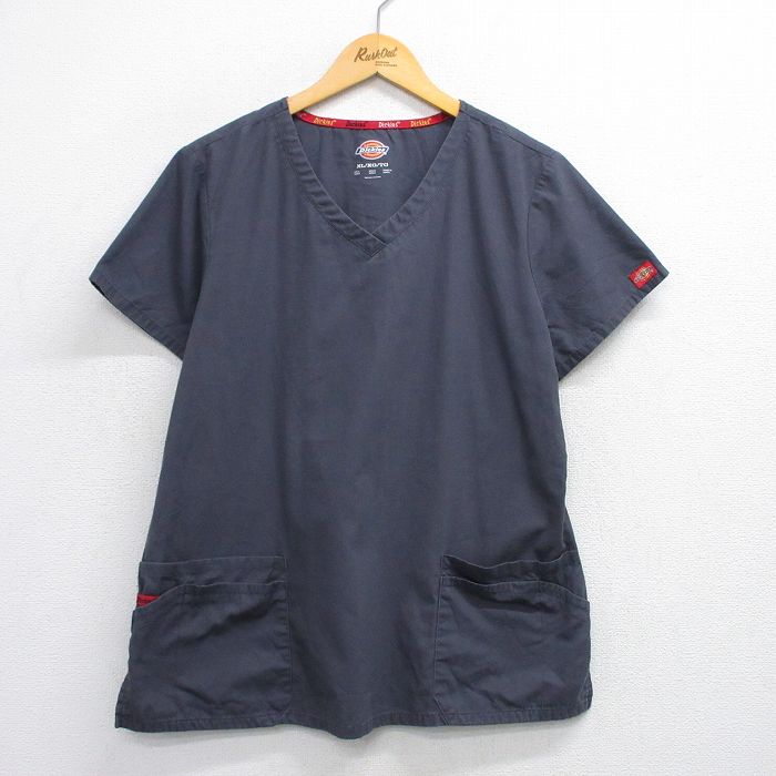 L★古着 ディッキーズ Dickies 半袖 トップス メンズ Vネック 濃グレー 25aug06 中古