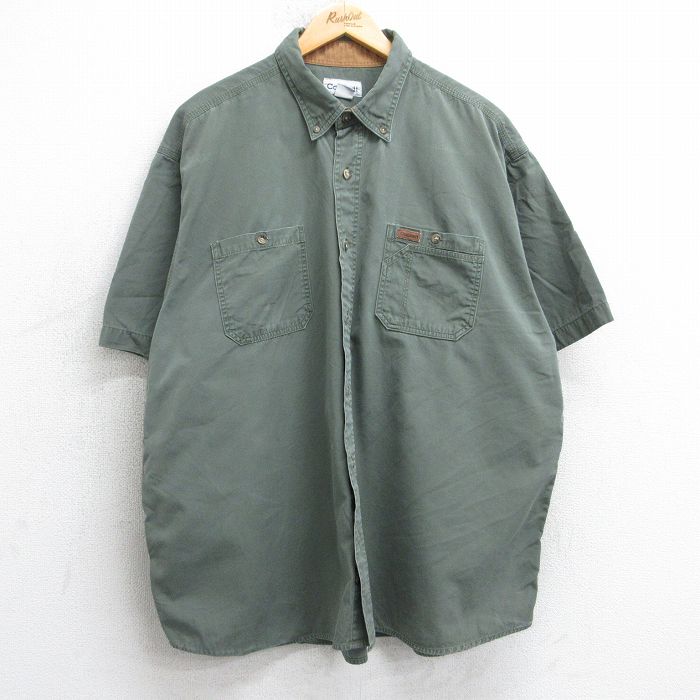 XL★古着 カーハート Carhartt 半袖 シャツ メンズ 大きいサイズ コットン ボタンダウン 濃緑 グリーン 25aug06 中古 トップス