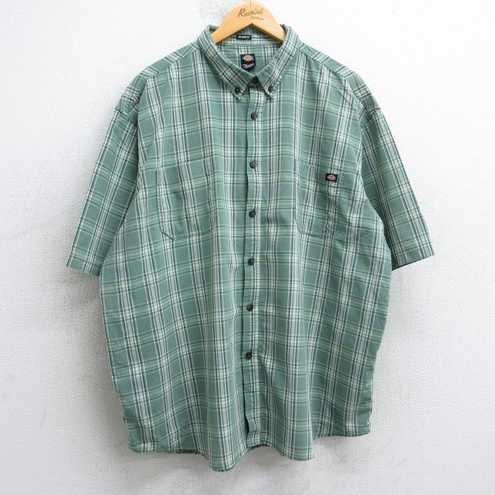 【50%OFF】XL★古着 ディッキーズ Dickies 半袖 シャツ メンズ 大きいサイズ ボタンダウン 緑他 グリーン チェック 25aug06 中古 トップス