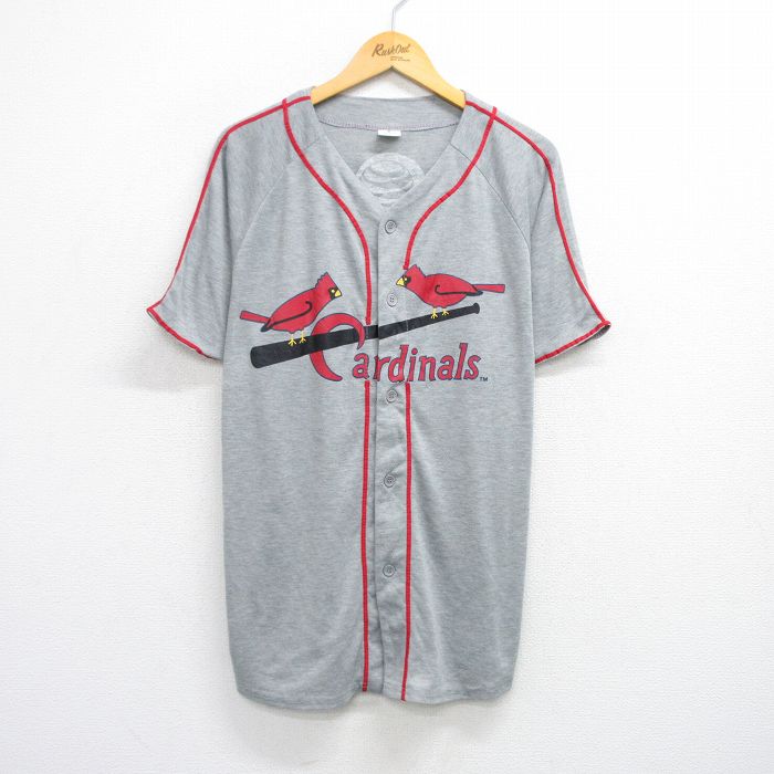 L★古着 半袖 ベースボール シャツ メンズ MLB セントルイスカージナルス AT&T ラグラン グレー 霜降り メジャーリーグ 野球 25aug07 中古 トップス
