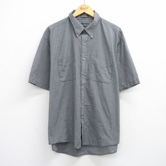 XL★古着 バンヒューセン 半袖 シャツ メンズ 大きいサイズ ボタンダウン 濃紺他 ネイビー チェック 25aug07 中古 トップス