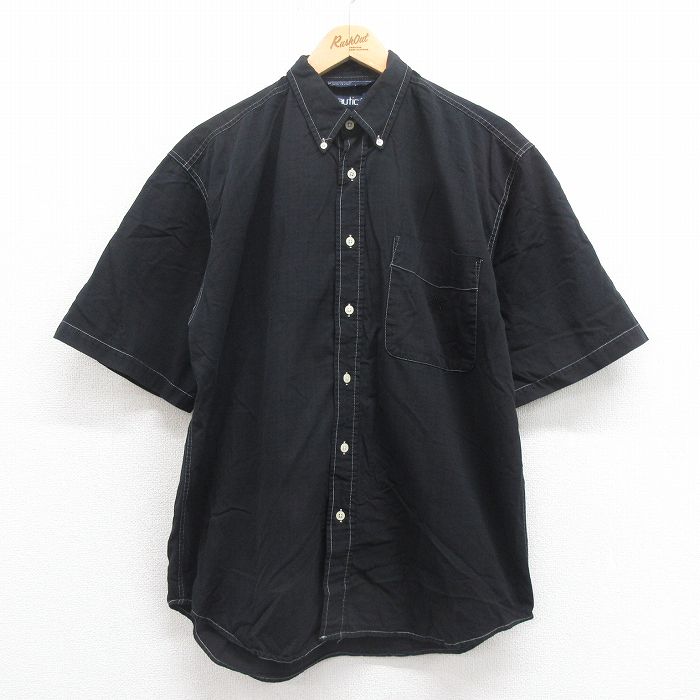 L★古着 ノーティカ NAUTICA 半袖 ブランド シャツ メンズ 90年代 90s ワンポイントロゴ コットン ボタンダウン 黒 ブラック 25aug08 中古 トップス