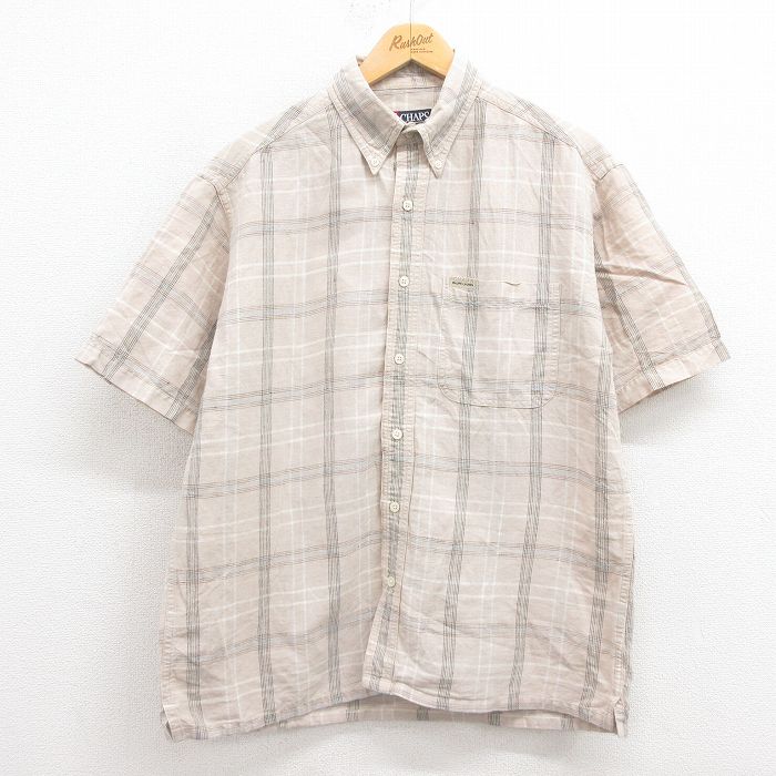 L★古着 ラルフローレン Ralph Lauren チャップス 半袖 ブランド シャツ メンズ 90年代 90s リネン ボタンダウン 薄ベージュ カーキ 25aug08 中古 トップス
