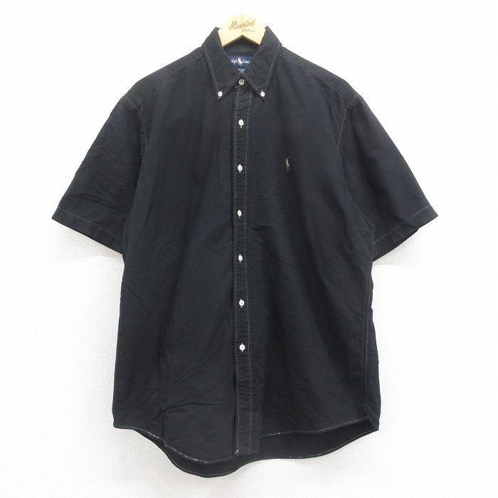 XL★古着 ラルフローレン Ralph Lauren 半袖 ブランド シャツ メンズ 90年代 90s ワンポイントロゴ BLAIRE コットン ボタンダウン 黒 ブラック 25aug08 中古 トップス
