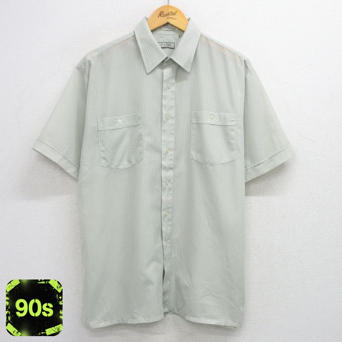 90s 半袖シャツ ストライプ グリーン XL | 古着