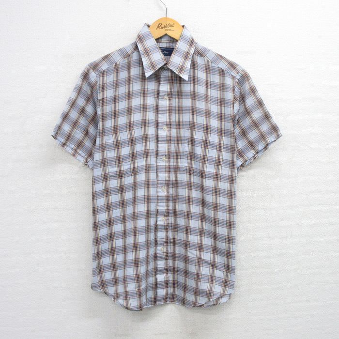 80s 半袖シャツ チェック ネイビー L | 古着