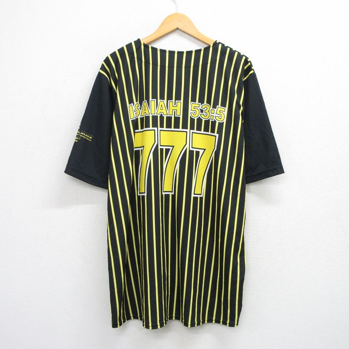 XL★古着 半袖 ロック バンド シャツ メンズ ストライパー 大きいサイズ ロング丈 黒他 ブラック ストライプ 25aug09 中古 トップス