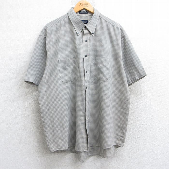 XL★古着 バンヒューセン 半袖 シャツ メンズ ボタンダウン ベージュ他 カーキ チェック 25aug13 中古 トップス