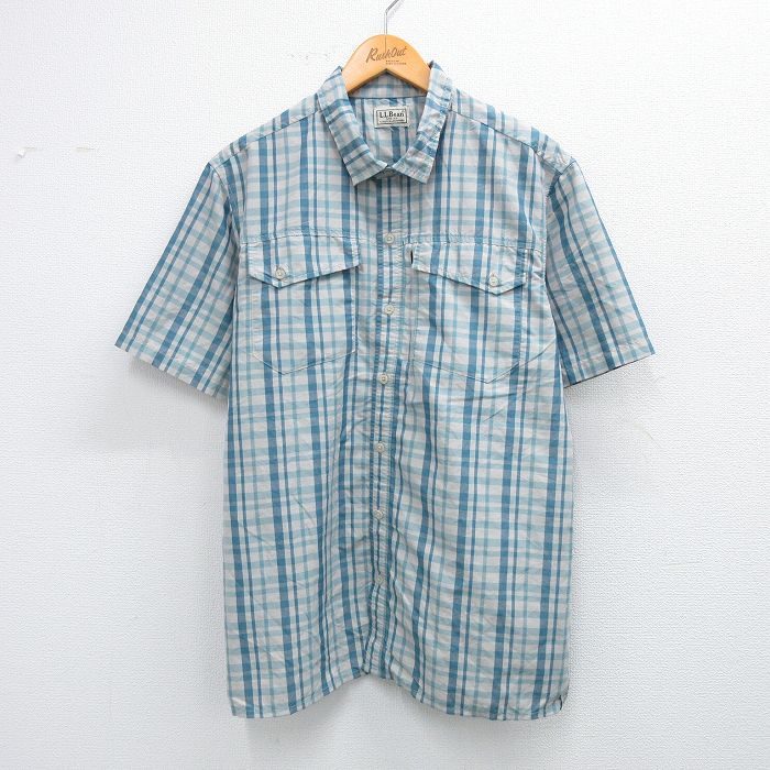 XL★古着 エルエルビーン LLBEAN 半袖 シャツ メンズ 00年代 00s 水色他 チェック 25aug19 中古 トップス