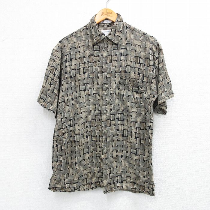 M★古着 ピエールカルダン pierre cardin 半袖 ブランド シャツ メンズ 90年代 90s 総柄 レーヨン ベージュ系他 カーキ 25aug19 中古 トップス