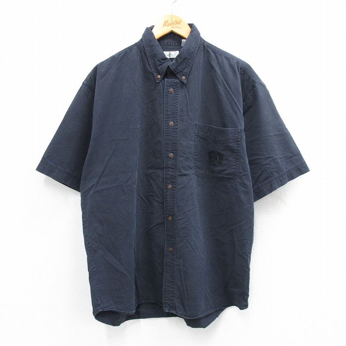 XL★古着 ビューグルボーイ 半袖 シャツ メンズ ワンポイントロゴ コットン ボタンダウン 黒 ブラック 25aug19 中古 トップス