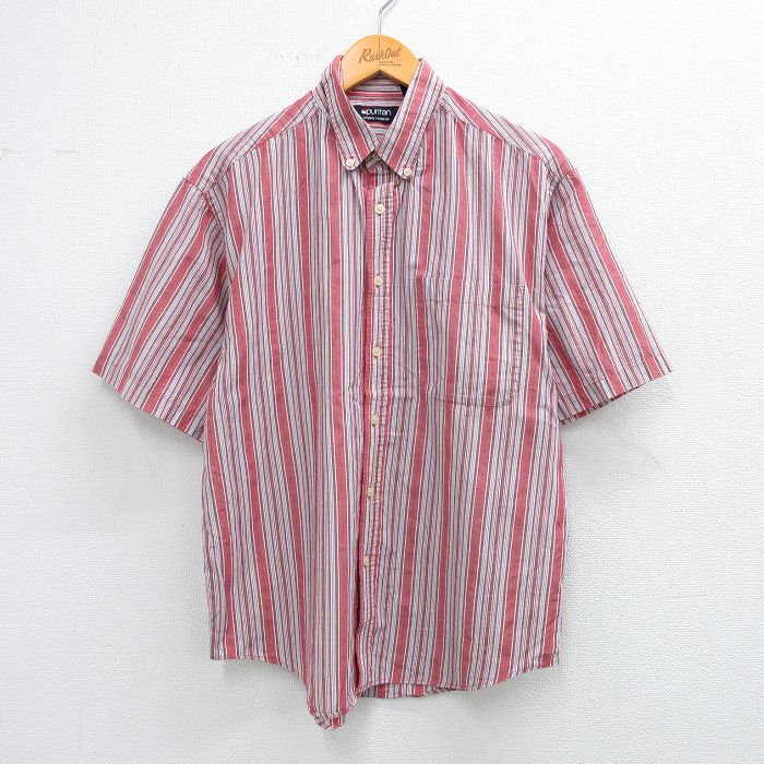 L★古着 ピューリタン 半袖 シャツ メンズ 00年代 00s ボタンダウン 赤他 レッド ストライプ 25aug19 中古 トップス