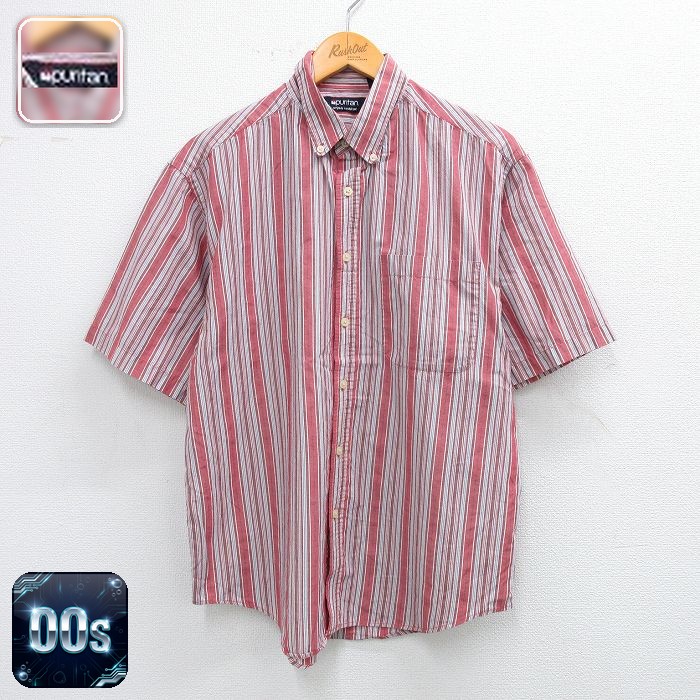 【50%OFF】ピューリタン 00s 半袖シャツ ストライプ レッド L | 古着