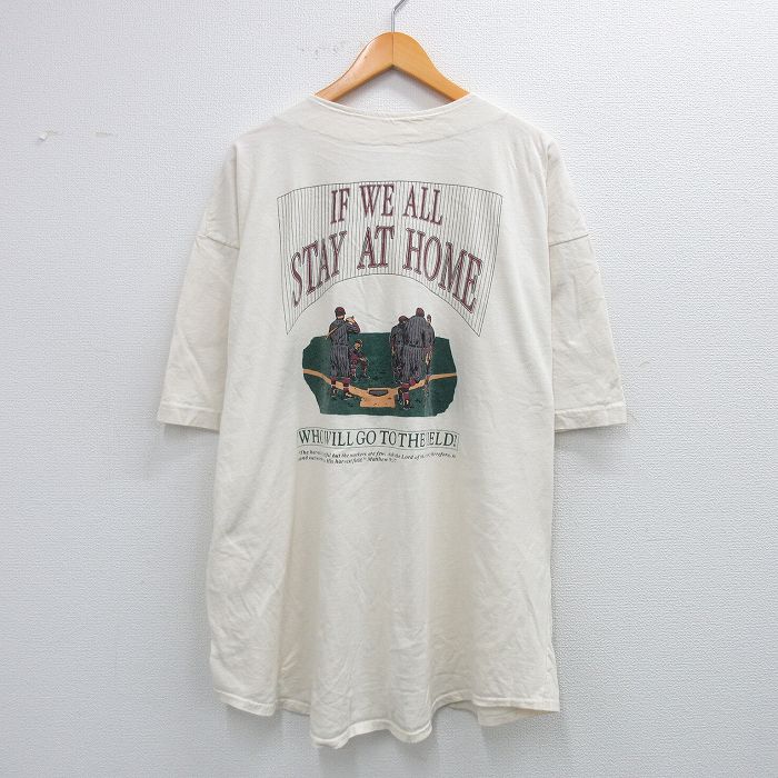 【50%OFF】XL★古着 半袖 ベースボール シャツ メンズ 90年代 90s ワールドシリーズ 大きいサイズ ロング丈 コットン USA製 生成り 25aug19 中古 トップス