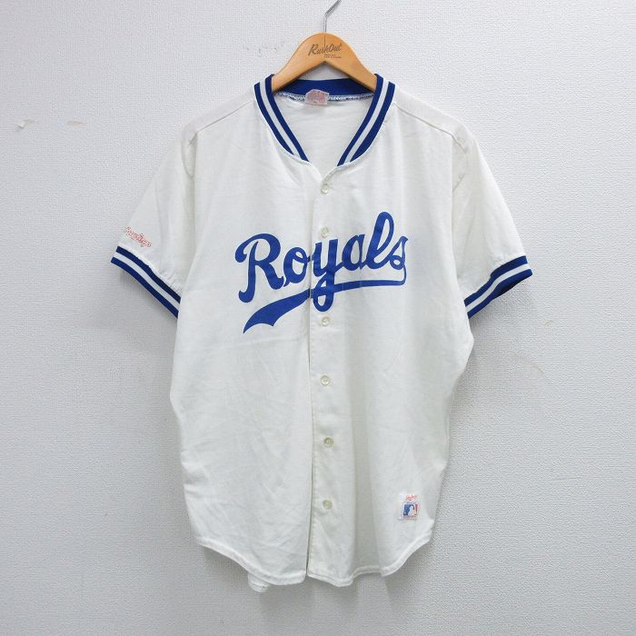 XL★古着 ローリングス 半袖 ベースボール シャツ メンズ 90年代 90s MLB カンザスシティロイヤルズ ラグラン 大きいサイズ USA製 白 ホワイト メジャーリーグ 野球 【spe】 25aug19 中古 トップス