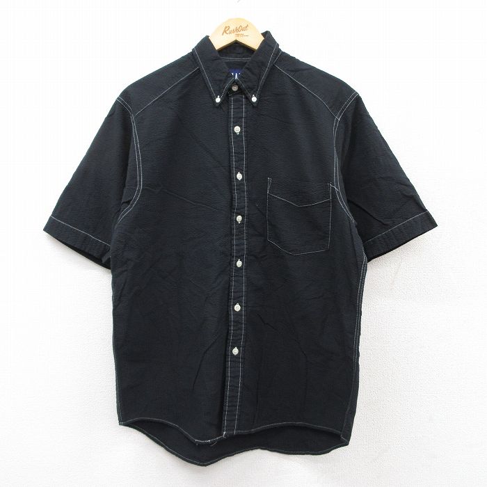 XL★古着 ギャップ GAP 半袖 シャツ メンズ 90年代 90s シアサッカー コットン ボタンダウン 黒 ブラック 【spe】 25aug21 中古 トップス