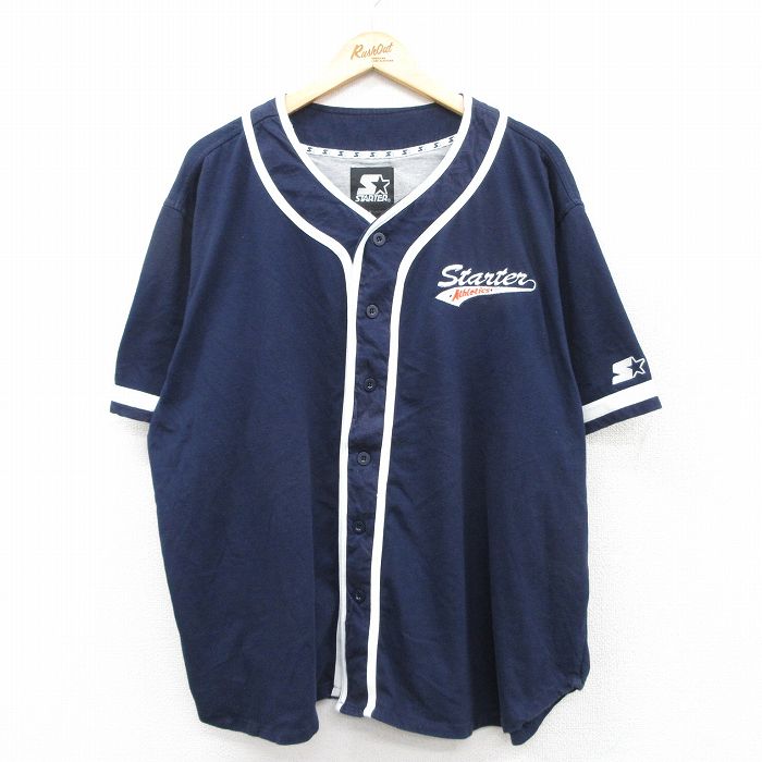 XL★古着 スターター STARTER 半袖 ベースボール シャツ メンズ 00年代 00s ワンポイントロゴ 大きいサイズ 紺他 ネイビー 25aug21 中古 トップス