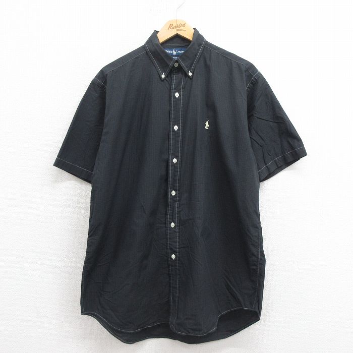 XL★古着 ラルフローレン Ralph Lauren 半袖 ブランド シャツ メンズ 90年代 90s ワンポイントロゴ BLAKE コットン ボタンダウン 黒 ブラック チェック 25aug22 中古 トップス