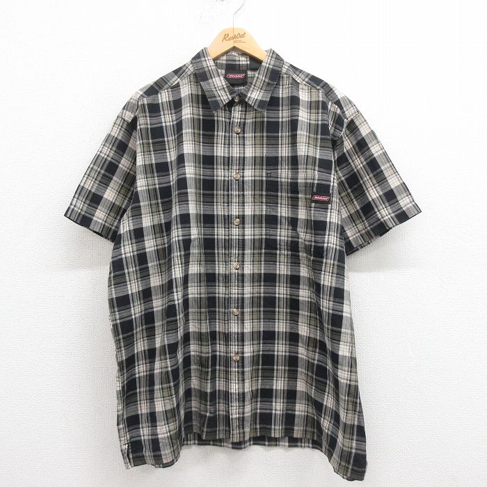 【50%OFF】XL★古着 ディッキーズ Dickies 半袖 シャツ メンズ 大きいサイズ 黒他 ブラック チェック 25aug22 中古 トップス