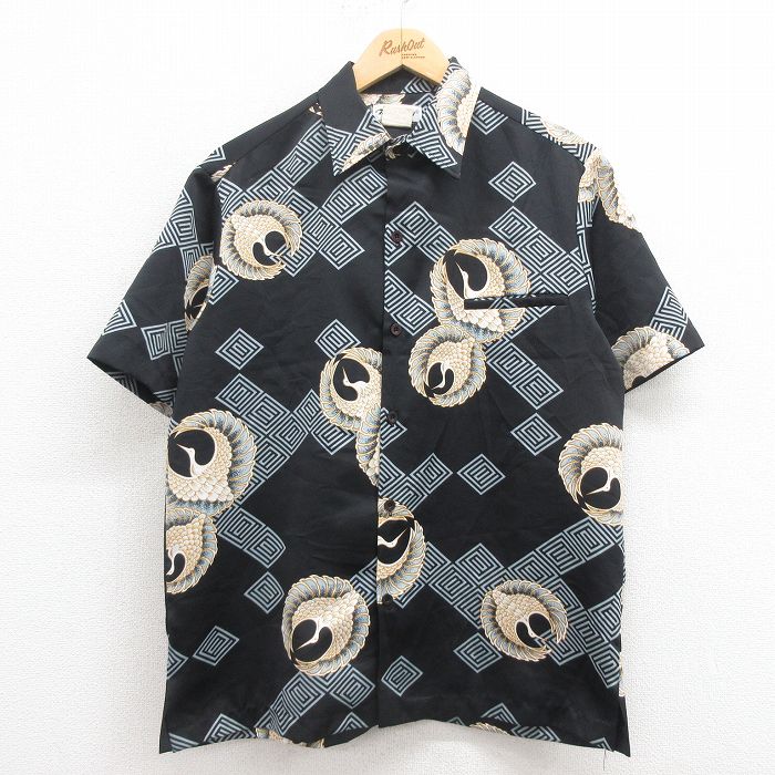 L★古着 半袖 シャツ メンズ 90年代 90s 鳥 USA製 黒他 ブラック 25aug22 中古 トップス