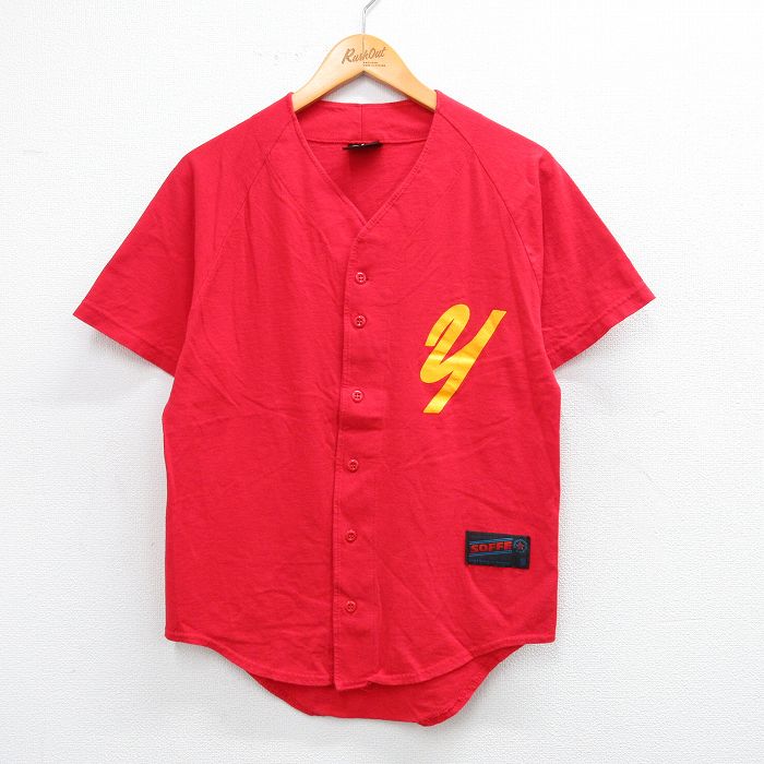S★古着 半袖 ベースボール シャツ メンズ 90年代 90s y ラグラン コットン USA製 赤 レッド 25aug23 中古 トップス
