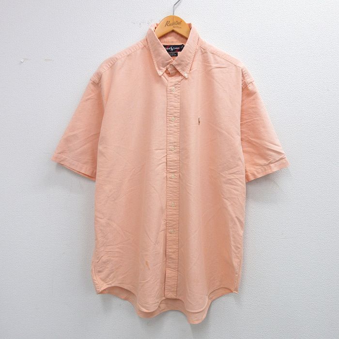 【20%OFF】XL★古着 ラルフローレン Ralph Lauren 半袖 ブランド シャツ メンズ 90年代 90s ワンポイントロゴ BLAKE オックスフォード 大きいサイズ コットン ボタンダウン 薄オレンジ 25aug23 中古 トップス