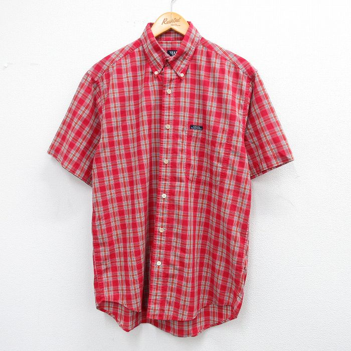 L★古着 ラルフローレン Ralph Lauren チャップス 半袖 ブランド シャツ メンズ 90年代 90s ボタンダウン 赤他 レッド チェック 25aug23 中古 トップス