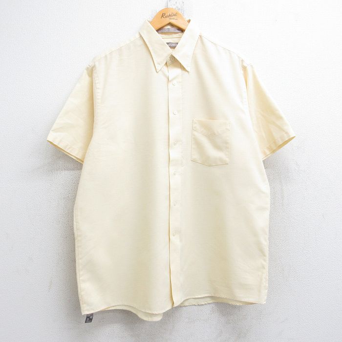 XL★古着 バンヒューセン 半袖 シャツ メンズ 90年代 90s オックスフォード 大きいサイズ コットン ボタンダウン USA製 薄黄 イエロー 25aug29 中古 トップス