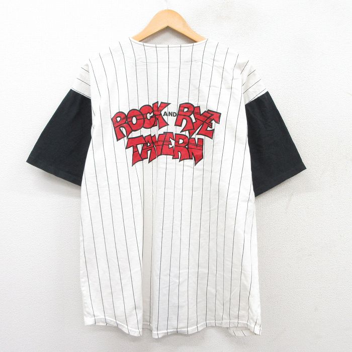 L★古着 半袖 ベースボール シャツ メンズ 90年代 90s ROCK AND RYE TAVERN 唇 コットン USA製 白他 ホワイト 25sep01 中古 トップス