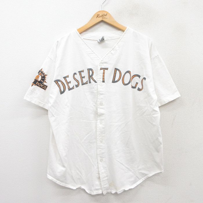 L★古着 半袖 ベースボール シャツ メンズ 90年代 90s DESERT DOGS コットン USA製 白 ホワイト 25sep01 中古 トップス