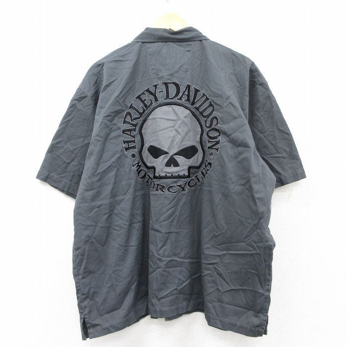XL★古着 ハーレーダビッドソン Harley Davidson 半袖 シャツ メンズ スカル 大きいサイズ 濃グレー 【spe】 25sep01 中古 トップス