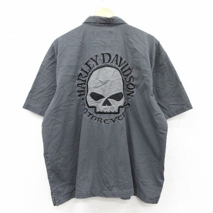 XL★古着 ハーレーダビッドソン Harley Davidson 半袖 シャツ メンズ スカル 大きいサイズ 濃グレー 【spe】 25sep01 中古 トップス
