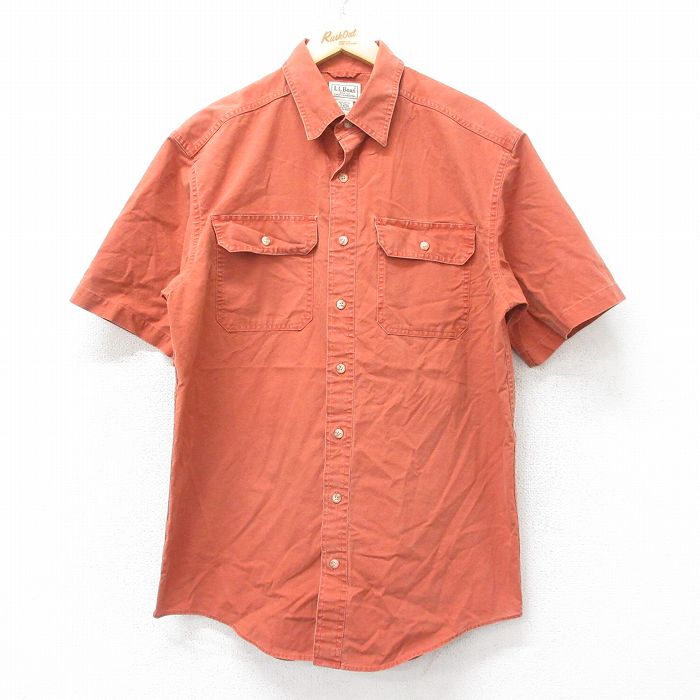 L★古着 エルエルビーン LLBEAN 半袖 シャツ メンズ 00年代 00s ロング丈 コットン オレンジ系 25sep02 中古 トップス