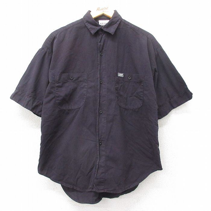 【20%OFF】L★古着 ゲス GUESS 半袖 シャツ メンズ 90年代 90s コットン 黒 ブラック 25sep02 中古 トップス